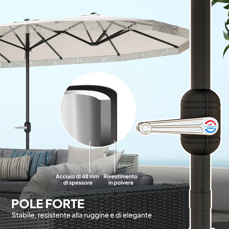Outsunny Ombrellone Doppio a 12 Stecche con Manovella, in Poliestere e Acciaio, 450x265x260 cm, Bianco Crema