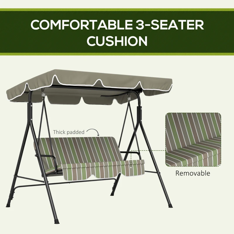 Outsunny Three-Seater Garden Swing Chair, with Adjustable Canopy - Green