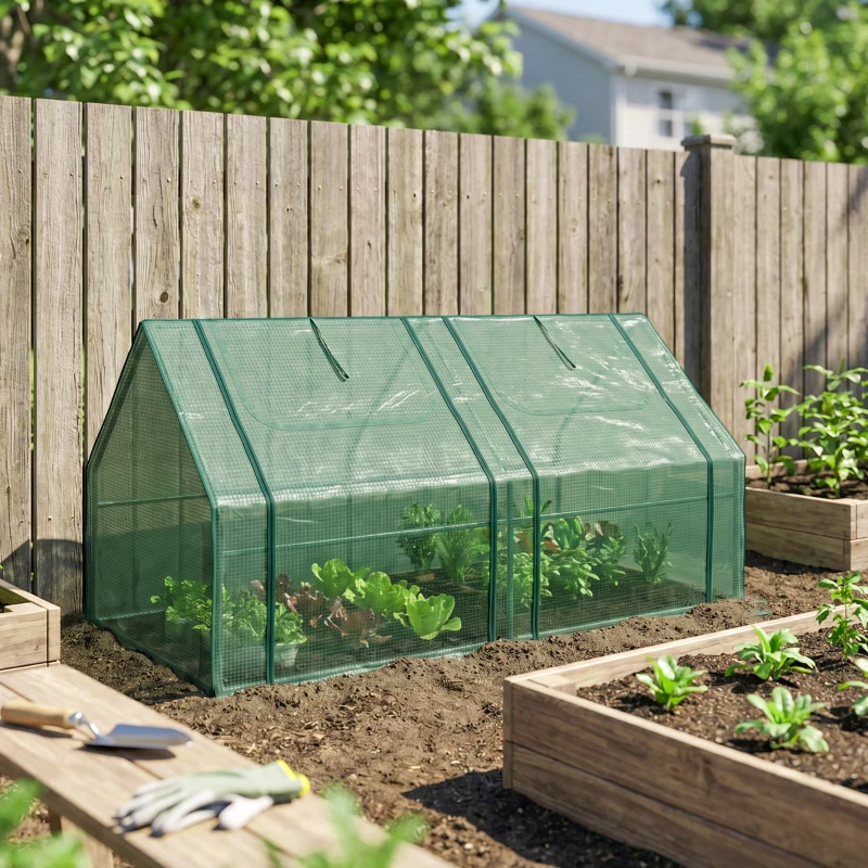 Outsunny Invernadero de Exterior con Cubierta Doble Ventanas y Marco de Acero para Cultivar Plantas Flores 180x90x90 cm Verde