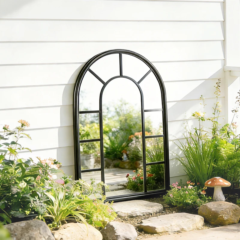 Outsunny Arched Mirror, Shatterproof Acrylic Windowpane Wall Mounted Mirror with Robust Metal Frame, 71 x 51 cm, Black