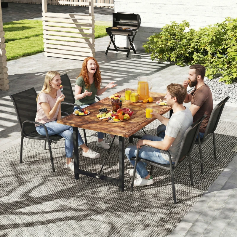 Outsunny Lot de 4 Chaises de Jardin Extérieures, Chaise de Salle à Manger Empilables avec Accoudoirs et Dossier Haut, Noir