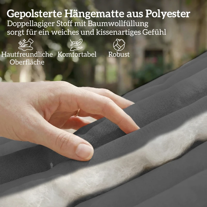 Outsunny Hängematte Outdoor 200x140cm, zweilagig Hängematte mit Kopfstütze Magazintasche Holzstäbe bis 200kg