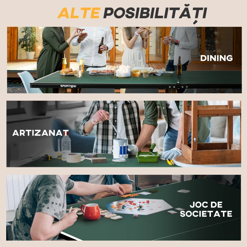 SPORTNOW Masă de Tenis Pliabilă 9FT, cu 8 Roți, pentru Utilizare în Interior, Verde