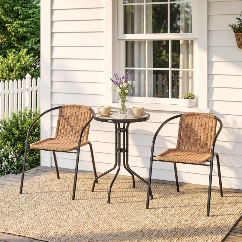 Outsunny 3 Pieces Rattan Bistro Set - Brown