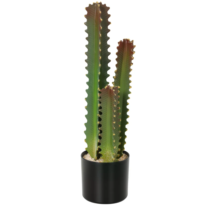 HOMCOM Cactus Artificial 66 cm Planta Artificial Decorativa con Maceta y 3 Hojas para Decoración del Interior Verde