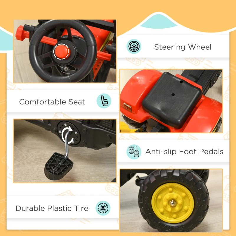 HOMCOM Ride On Tractor for Kids, 3 in 1 Ride On Excavator Toy Car with Adjustable Bucket, Digger and Removable Trailer, Pretend Play Construction Truck for 3-6 Years