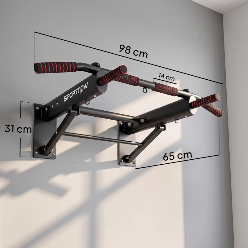 SPORTNOW Bară Tracțiuni de Perete Pliabilă cu Mânere Antiderapante, Oțel, 120 kg, Negru
