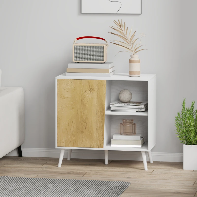 Credența Modernă HOMCOM cu Dulap și Compartiment de Depozitare, în Lemn, 80x39x76 cm, Alb
