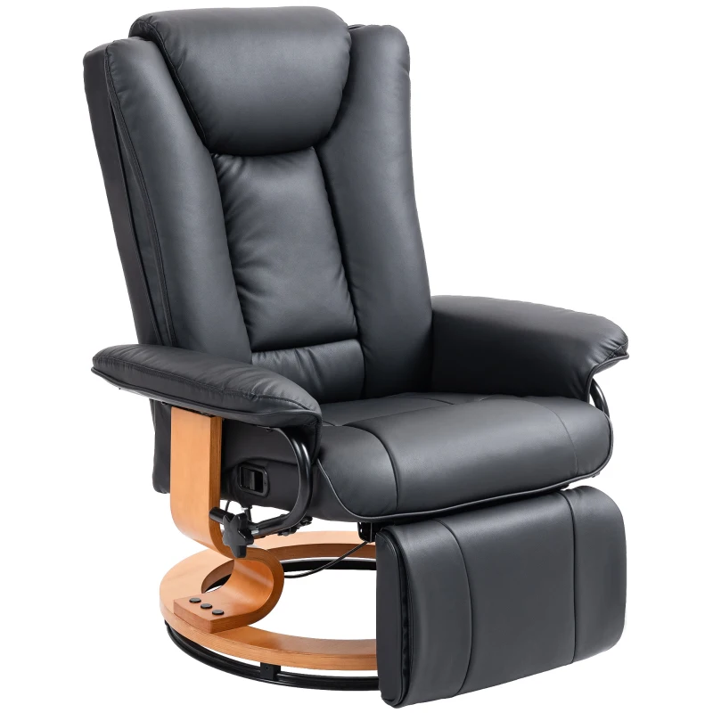 HOMCOM Relaxsessel mit Liegefunktion, drehbar, bis 150 kg, Kunstlederbezug, Stahlrahmen, Schwarz(m-12)