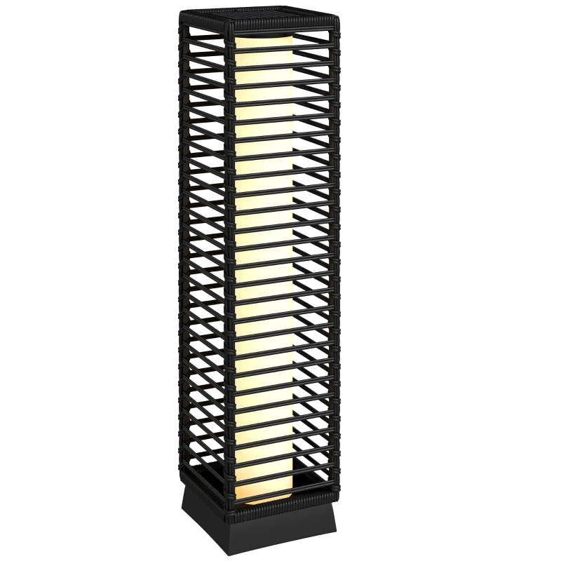 Outsunny Lanterne Solaire Extérieure en résine tressée lampadaire sans fil rechargeable capteur de lumière 16 x 16 x 68 cm noir