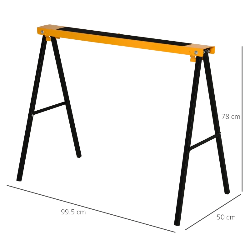 HOMCOM Set de 2 Capre Pliabile din Metal cu Suprafață Antiderapantă din EVA pentru Lucrări de Tăiere, Capră pentru Lemn, Capacitate Maximă 125 kg, Portocaliu Negru