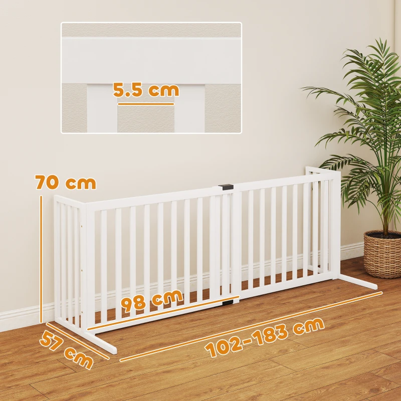 PawHut Barieră din lemn autoportantă și extensibilă pentru câini mici și medii, 102-183x57x70 cm, alb