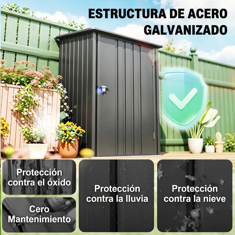 Outsunny Caseta de Jardín Metálica 0,92 m² 100x103x160cm con 1 Puerta y Cerradura para Almacenamiento de Herramientas Gris Oscuro