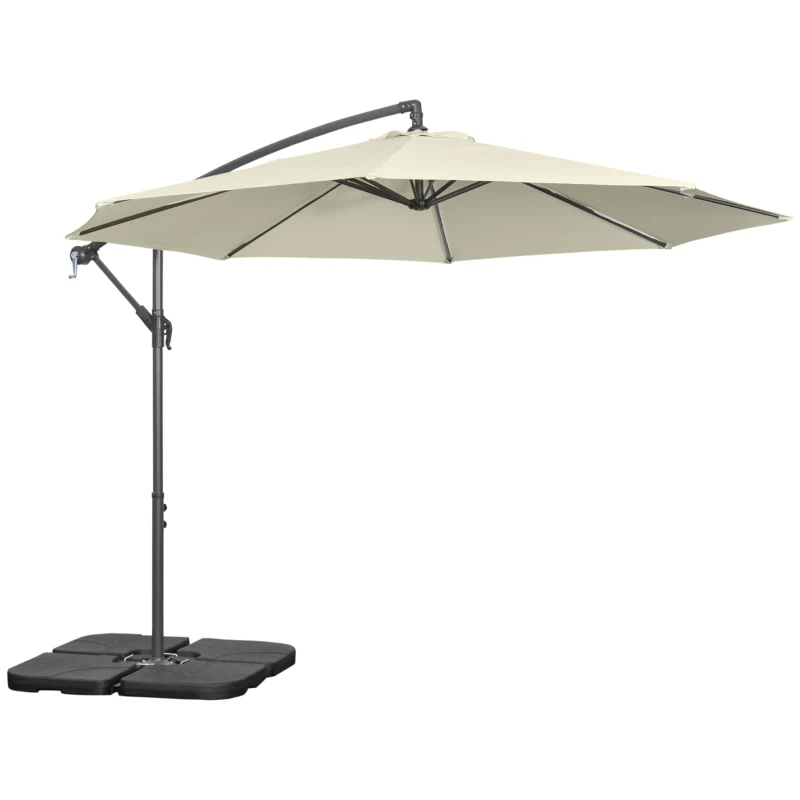 Outsunny 3(m) Garden Banana Parasol Cantilever Umbrella with Crank Handle, Cross Base, Weights and Cover for Outdoor, Hanging Sun Shade, Beige