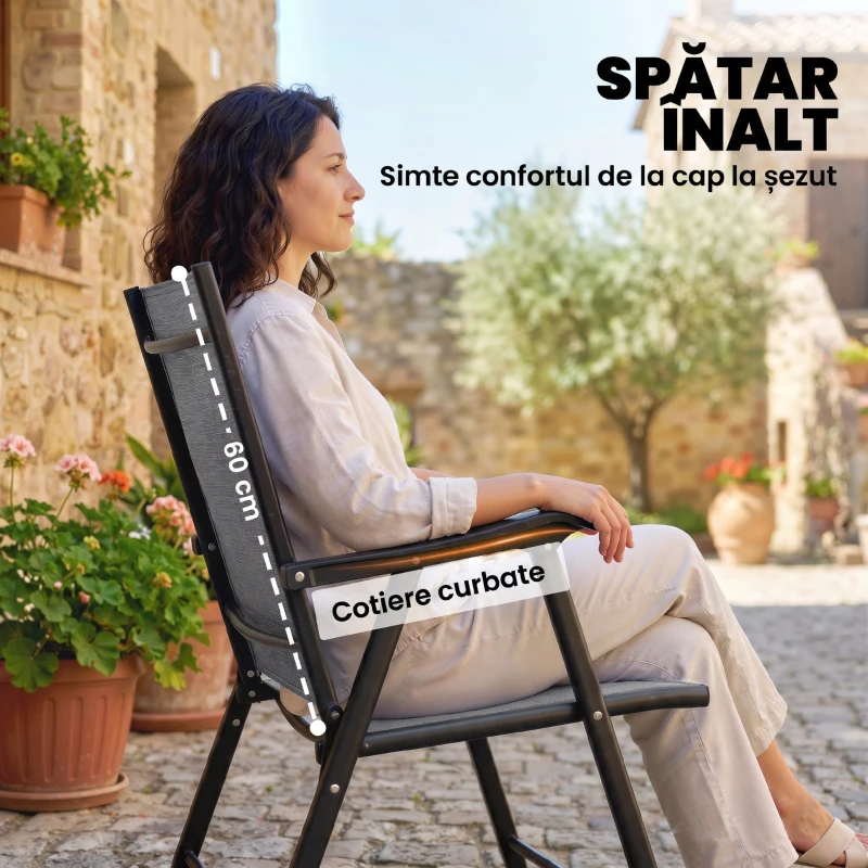 Outsunny Set de 2 Scaune de Grădină Pliabile cu Cotiere, Gri Deschis