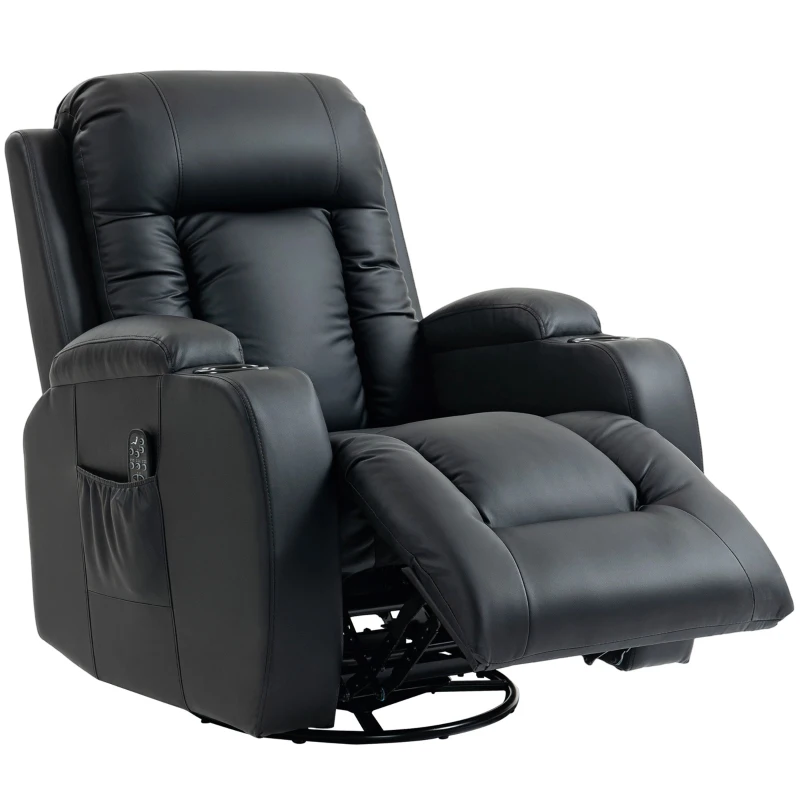 HOMCOM Sillón de Masaje Giratorio Sillón Relax Reclinable con 8 Puntos de Masaje Función de Calefacción 82x99x103 cm Negro