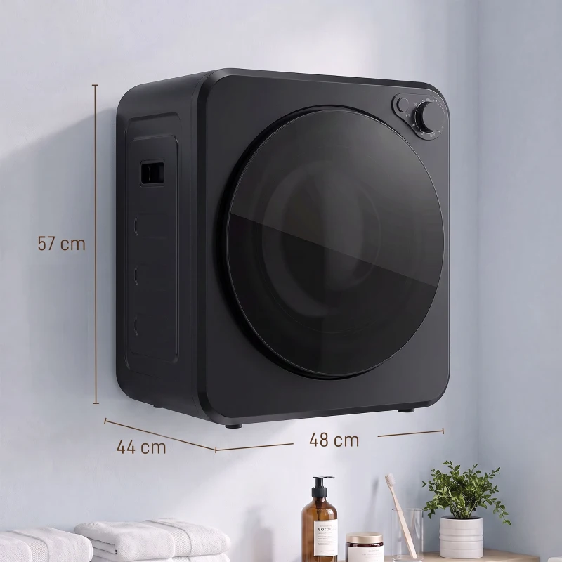 HOMCOM Mini Secadora Portátil 2.5 kg, 5 Programas, 800/400W, Carga Frontal, Apilable/Pared/Autoportante, Negro