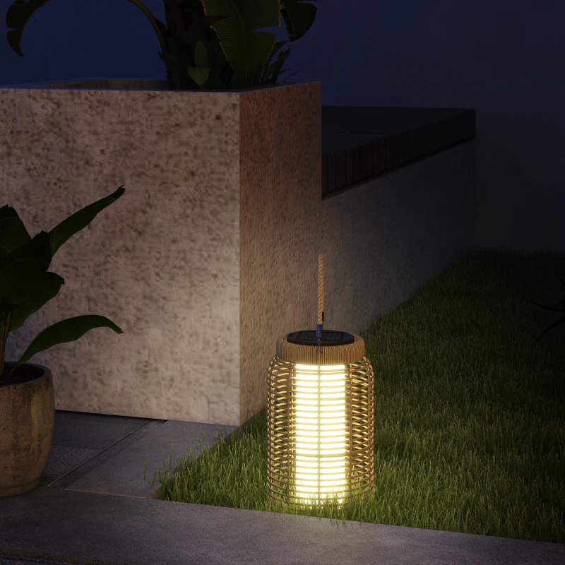 Outsunny Lampadaire d'extérieur solaire en résine tressée luminaire LED de jardin en acier marche/arrêt automatique sable
