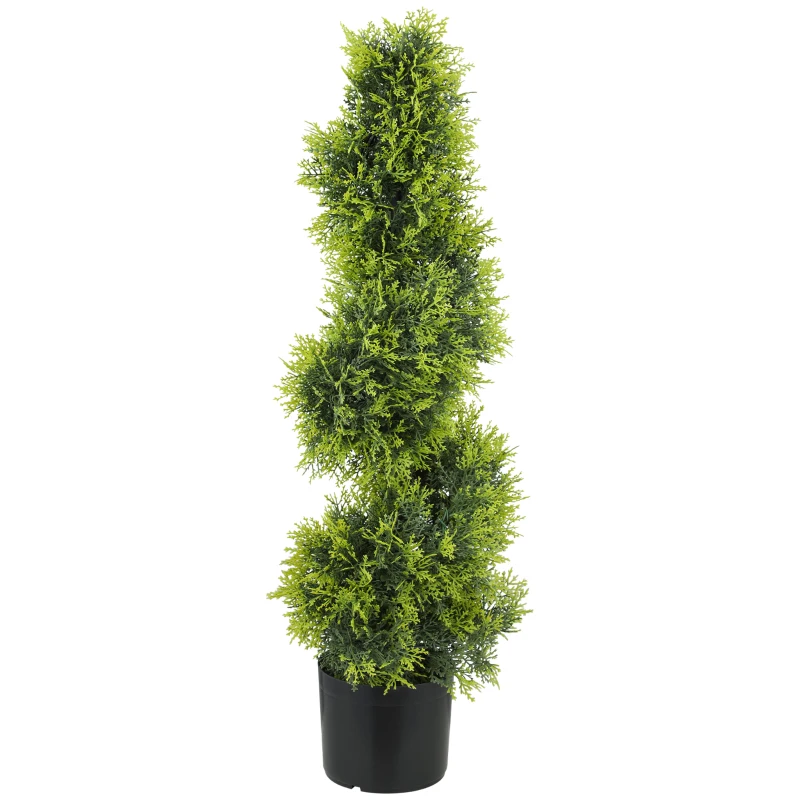 HOMCOM Cipreste Artificial 90cm Planta Artificial em Espiral, Planta de Plástico em Vaso, Decoração Moderna