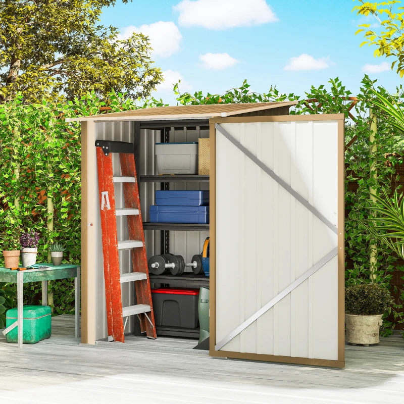 Outsunny Casetta da Giardino Porta Attrezzi in Acciaio Galvanizzato con Porta a Battente, 100x104x160 cm, Giallo
