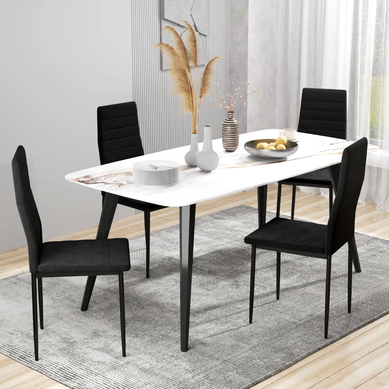 HOMCOM 4er-Set Esszimmerstühle, armloses Design, Stoffpolsterung, Metallbeine, Schwarz