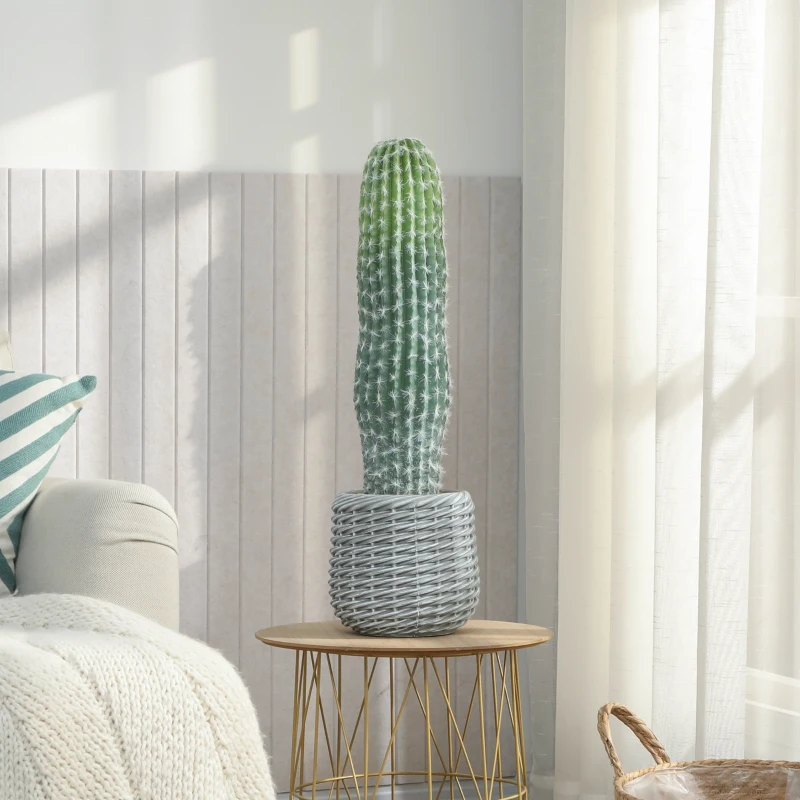 HOMCOM Cactus Artificial 66 cm, Planta Artificial Decorativa con Maceta para Decoración del Interior Verde