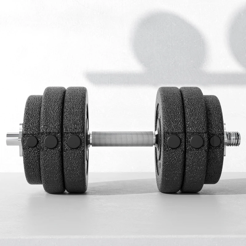 HOMCOM Set Gantere Greutăți 30 kg (8x2,5 kg, 4x1,5 kg) cu 12 Discuri și 2 Gantere de 2 kg, 43x18x7,5 cm, Negru