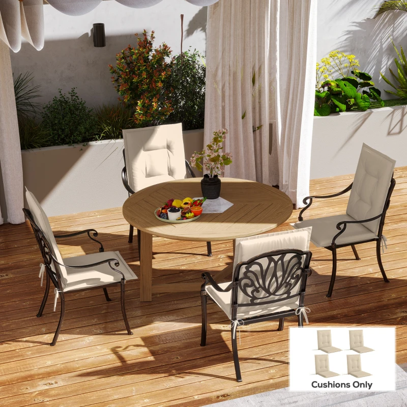 Outsunny 4er Set Sitzkissen 108 x 50 x 5 cm Stuhlkissen mit Bändern, Outdoor Indoor Sitzauflage Beige