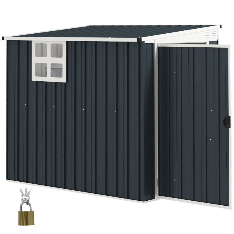 Outsunny Casetta da Giardino in Acciaio 1.2x1.9 m con Porta Bloccabile e Prese d'Aria, Grigio Scuro