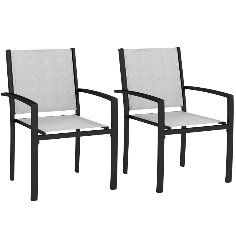 Outsunny Lot de 2 chaises de jardin chaises empilables d'extérieur avec accoudoirs, cadre en acier 60 x 65 x 85 cm gris clair