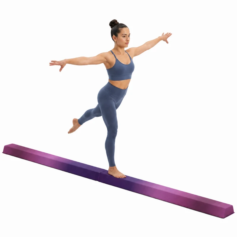 SPORTNOW Poutre de gymnastique pliable fond antidérapant, poignée de transport, 236 x 10/15 x 6,5 cm violet et rose