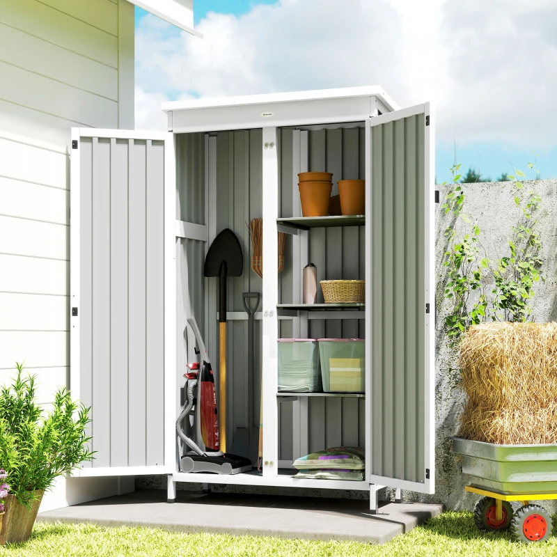 Outsunny Armoire de Jardin en Bois et Acier, 3 Étagères Amovibles, Portes Doubles avec Fermeture Métallique, 94x43x166cm, Noir