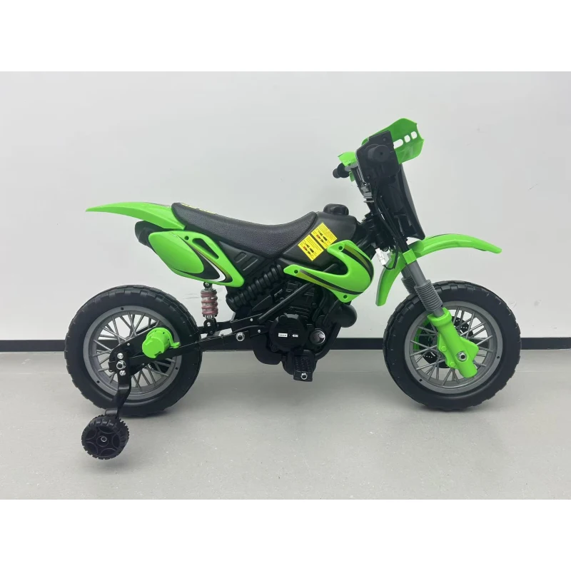 AIYAPLAY Motocicletă electrică copii 12V cu 2 roți auxiliare detașabile, 2 motoare, suspensie spate, muzică, 3 km/h, 3-6 ani, Verde