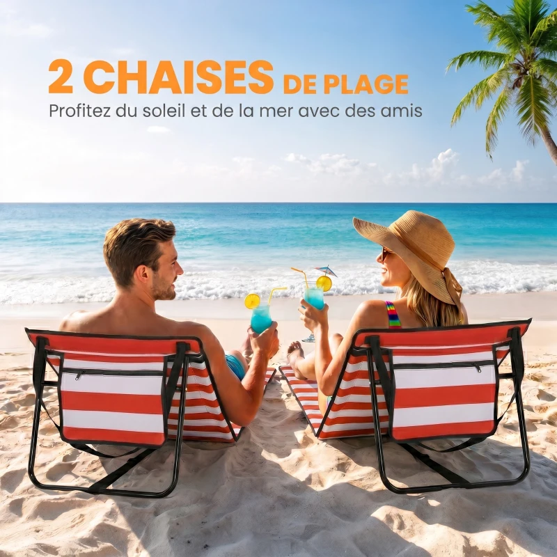 Outsunny Lot de 2 tapis de plage rembourré matelas de plage dossier inclinable multi-positions 142 x 51 x 40 cm blanc et rouge