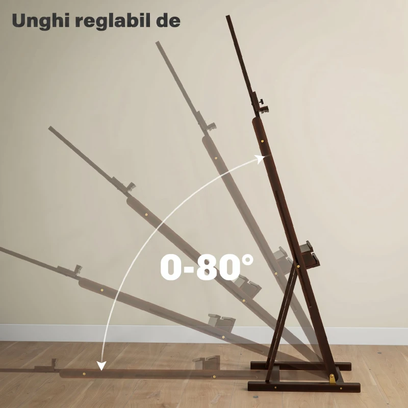 HOMCOM Șevalet pentru Pictori Reglabil din Lemn de Fag cu Compartiment, 53 x 50,5 x 171-230 cm, Caffe