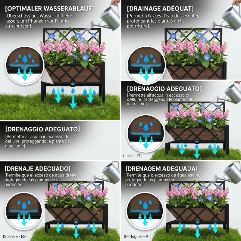Outsunny Jardinieră Ridicată cu Spalier Decorativ pentru Plante Cățărătoare, pentru Sol sau Perete, 61x23x113 cm, Negru