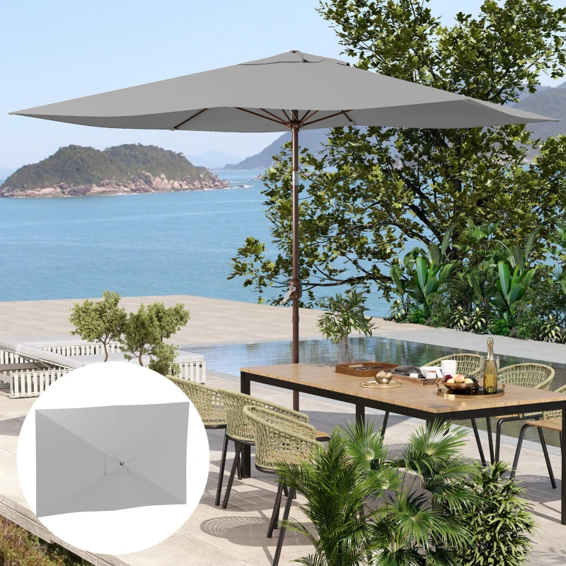 Outsunny Telo per Ombrellone Rettangolare 3x2 m con Presa d'Aria Superiore, in Poliestere 180 g/m², Grigio Chiaro