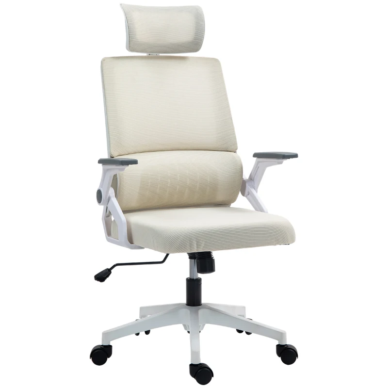Vinsetto Bürostuhl Schreibtischstuhl Office-Stuhl, höhenverstellbar, 1 Kopfstütze, 60 x 61 x 121,5 cm Beige