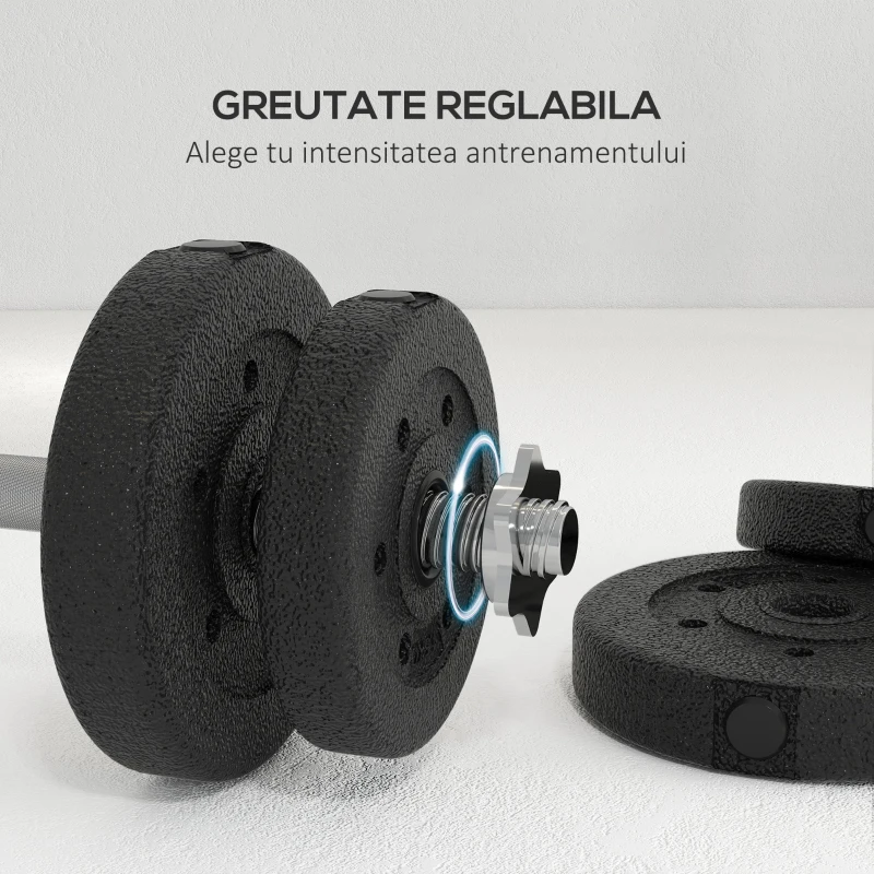 HOMCOM Set Gantere Greutăți 30 kg (8x2,5 kg, 4x1,5 kg) cu 12 Discuri și 2 Gantere de 2 kg, 43x18x7,5 cm, Negru