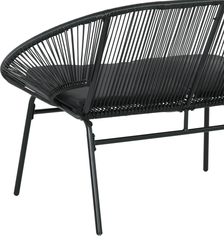 Outsunny Divano da Giardino 2 Posti in Rattan PE e Acciaio con Cuscini e Braccioli, 132x72x83 cm, Nero