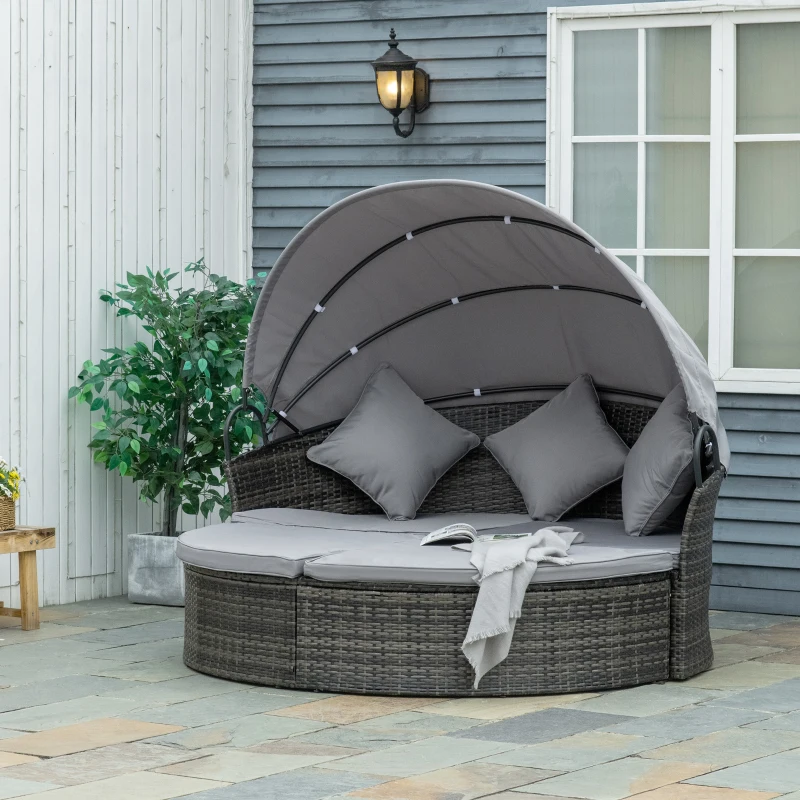 Outsunny Sonneninsel, teilbar in 2 Sofas, verstellbarer Sonnenschutz, Rattanoptik, Grau, 1,7 x 1,8 x 1,5 m