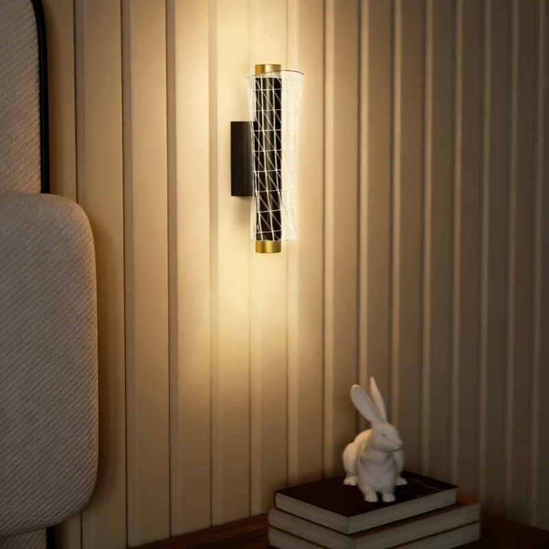 HOMCOM Wandleuchte Innen Wandlampe mit LED Lichte, Gitterdesign, Dimmbar Nachttischlampe Metall, Schwarz