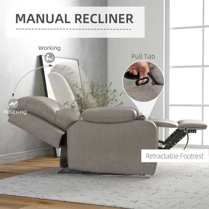 HOMCOM Recliner Chair, Microfibre Reclining Chair with Adjustable Leg Rest, Cup Holders, Recliner Armchair for Home Living Room, Brown