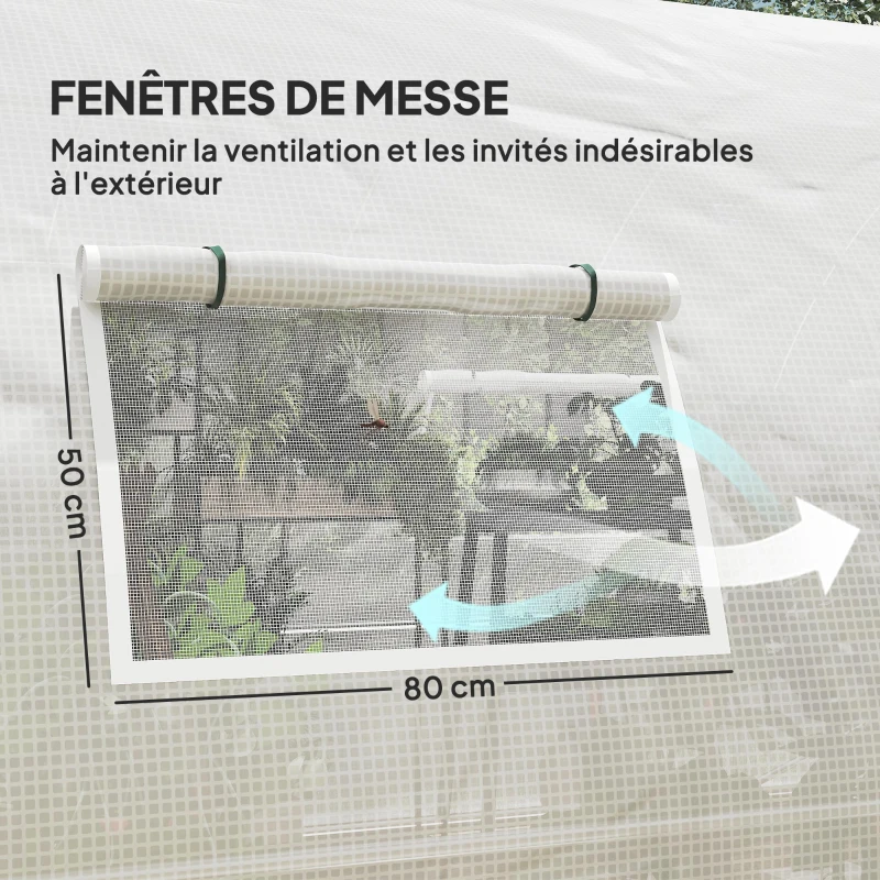 Outsunny Serre tunnel de jardin 18m², serre de jardin tunnel avec portes et 8 fenêtres, bâche PE 140g/m² 600 x 300 x 200 cm blanc