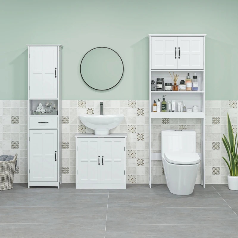 kleankin Conjunto de Baño Incluye 1 Mueble sobre Inodoro 1 Columna de Baño 1 Mueble para Debajo del Lavabo Blanco