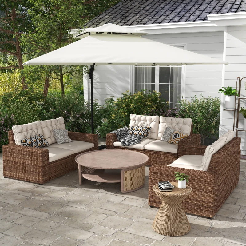 Outsunny Parasol déporté carré 3 x 3 m double toit inclinable pivotant manivelle lestage inclus métal polyester beige