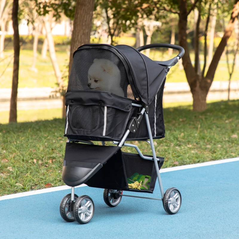 PawHut Passeggino per Cani Piccoli Pieghevole con Ruote Girevoli e Freno, 75x45x97 cm, Nero