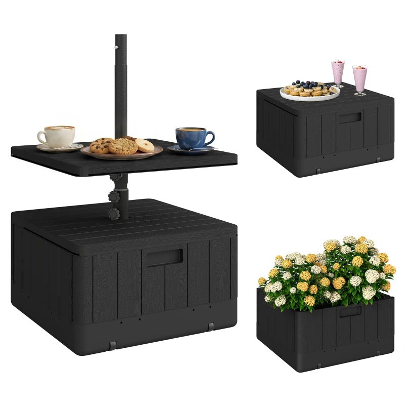 Outsunny Pied de parasol carré avec plateau de table, support parasol en HDPE à roues, remplissage eau sable 53 x 53 x 45 cm noir