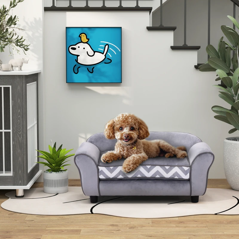 PawHut Dog Sofa Bed for XS-Sized Dogs, Cat Sofa with Soft Cushion, Pet Chair Lounge with Washable Cover, Removable Legs, Wooden Frame - Grey