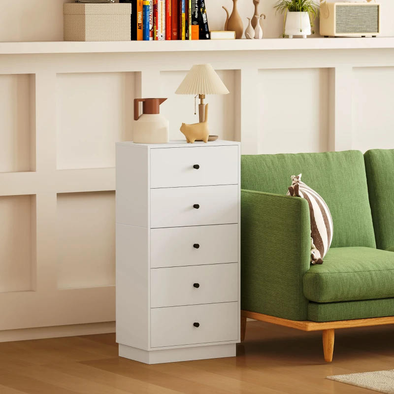 HOMCOM Cómoda Aparador com 5 Gavetas Móvel em Painel de Madeira Estilo Moderno 47x29x95 cm Branco
